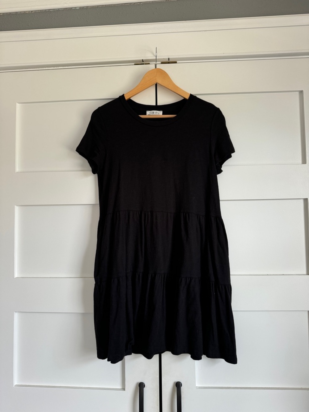Short Sleeve Black Tiered Mini Dress